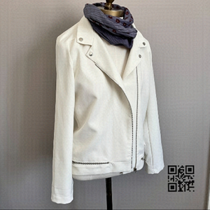 Harlowe & Graham Ivory White Biker Style Oversized Shacket Shirt Light Jacket S